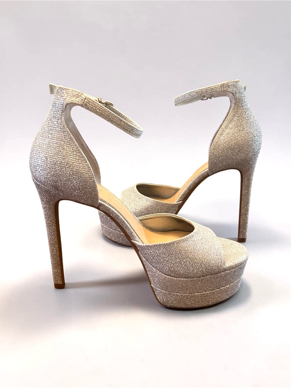 Gianni Bini Glitter Silver Platform Ankle-Strap High Heels Size 9M